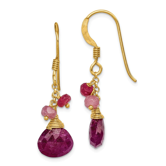 Stella Silver 925 Sterling Silver & Vermeil Ruby Earrings, 36mm x 8mm