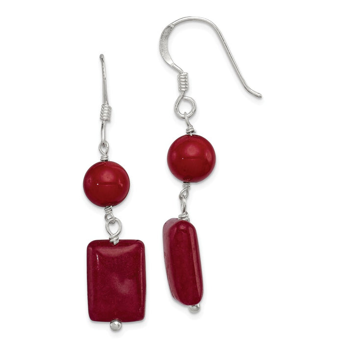 Stella Silver 925 Sterling Silver Red Coral/Red Agate Earrings, 44mm x 10mm