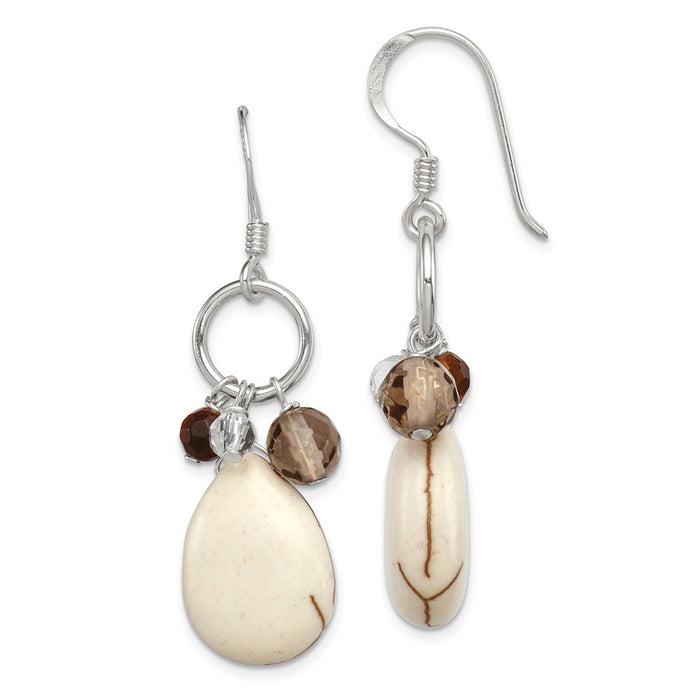 Stella Silver 925 Sterling Silver Crazy Lace Agate/Clear & Smoky Qtz/Tiger Eye Earrings, 45mm x 14mm