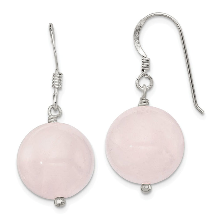 Stella Silver 925 Sterling Silver 12mm Rose Quartz Earrings, 26mm x 14mm