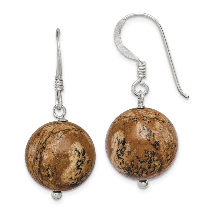 Stella Silver 925 Sterling Silver 14mm Picture Jasper Earrings, 28mm x 14mm