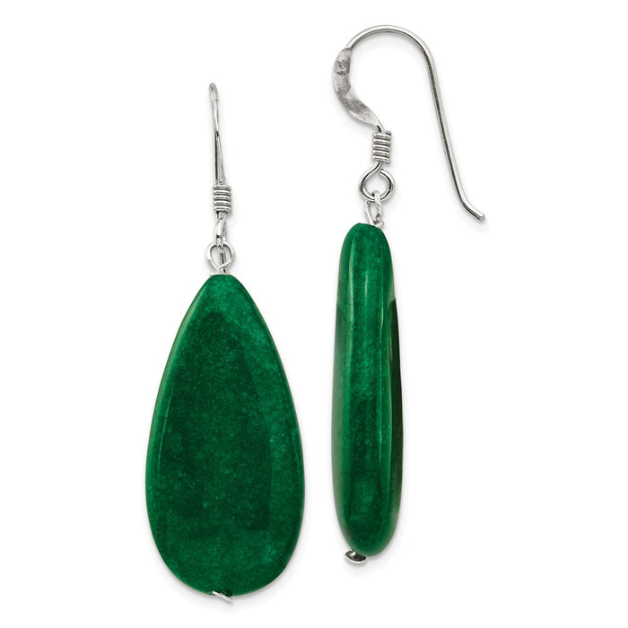 Stella Silver 925 Sterling Silver Dark Green Jade Earrings, 48mm x 15mm