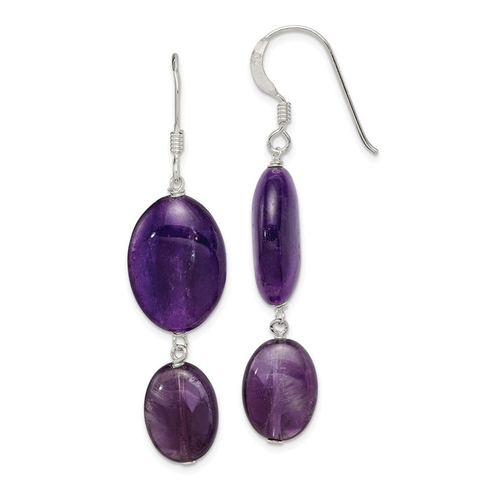 Stella Silver 925 Sterling Silver Amethyst and Dark Purple Jade Earrings, 50mm x 14mm