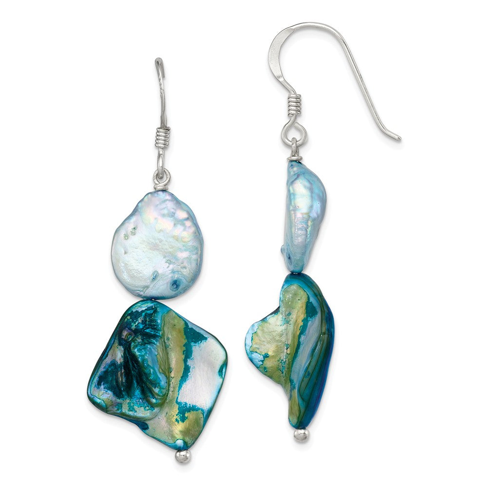 Stella Silver 925 Sterling Silver Blue Mother of Pearl Earrings, 47mm x 16mm