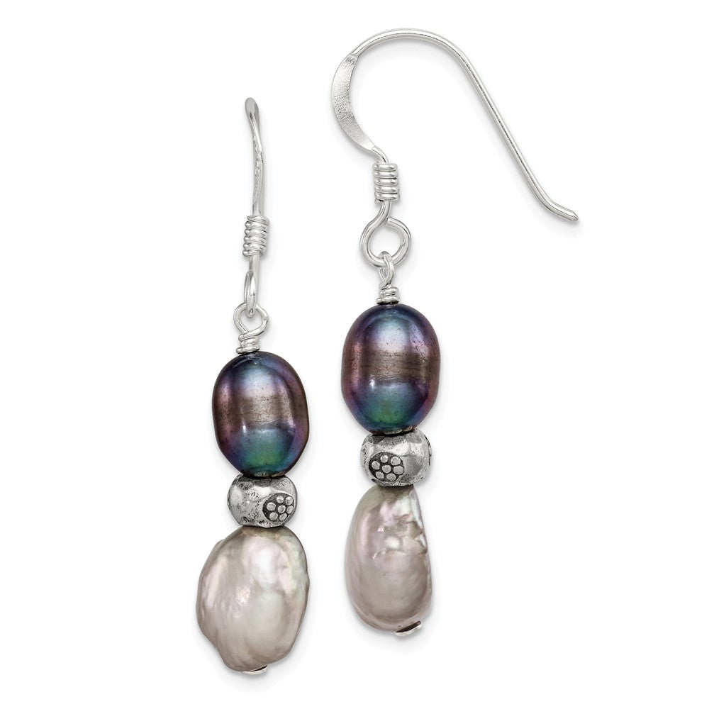 Stella Silver 925 Sterling Silver Light & Dark Grey Freshwater Cultured Pearl Earrings, 40mm x 9mm