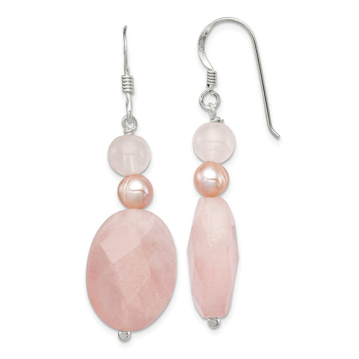 Stella Silver 925 Sterling Silver Rose Quartz & Pink Freshwater Cultured Pearl Earrings, 43mm x 12mm