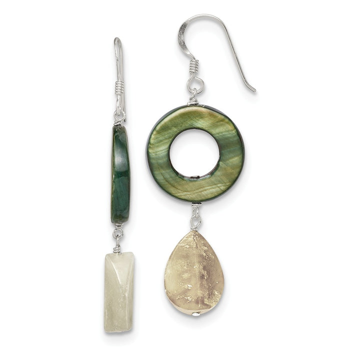 Stella Silver 925 Sterling Silver Jade & Green Mother of Pearl Earrings, 57mm x 20mm