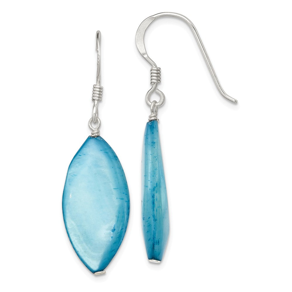 Stella Silver 925 Sterling Silver Blue Mother of Pearl Earrings, 38mm x 12mm
