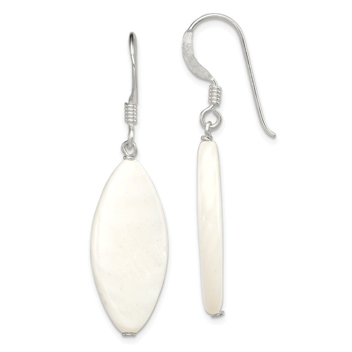 Stella Silver 925 Sterling Silver White Mother of Pearl Earrings, 38mm x 12mm