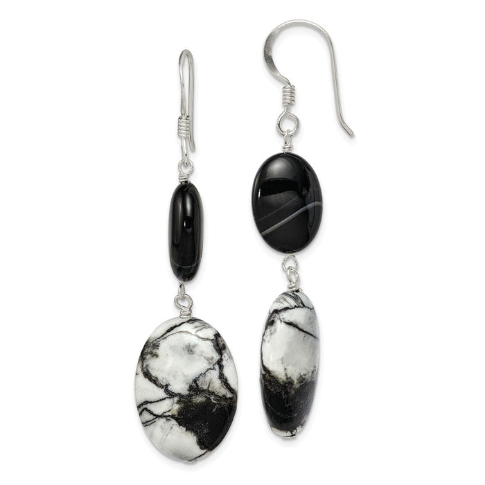 Stella Silver 925 Sterling Silver Black Sardonyx & Zebra Jasper Dangle Earrings, 51mm x 15mm