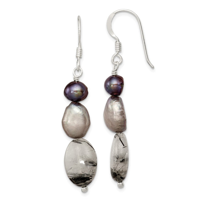 Stella Silver 925 Sterling Silver Tourmalinated Quartz & Grey Freshwater Cultured Pearl Earrings, 43mm x 10mm