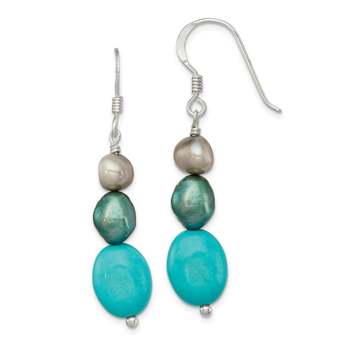 Stella Silver 925 Sterling Silver Green Turquoise/Green Freshwater Cultured Pearl Earrings, 43mm x 10mm