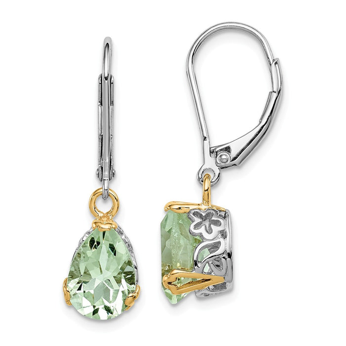 Stella Silver 925 Sterling Silver & 14K Rhodium-plated Green Quartz Leverback Earrings, 28mm x 8mm