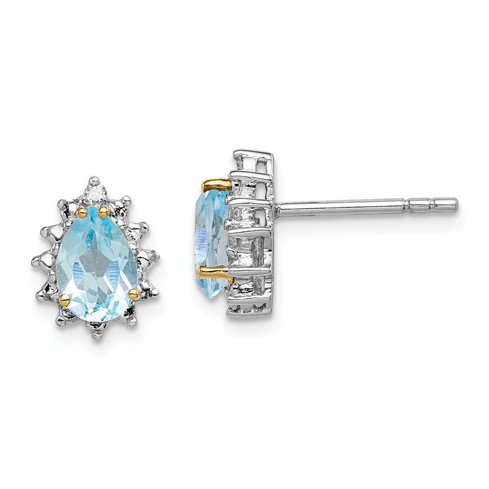 Stella Silver 925 Sterling Silver & 14K Rhodium-plated Sky Blue Topaz Diamond Earrings, 11mm x 9mm