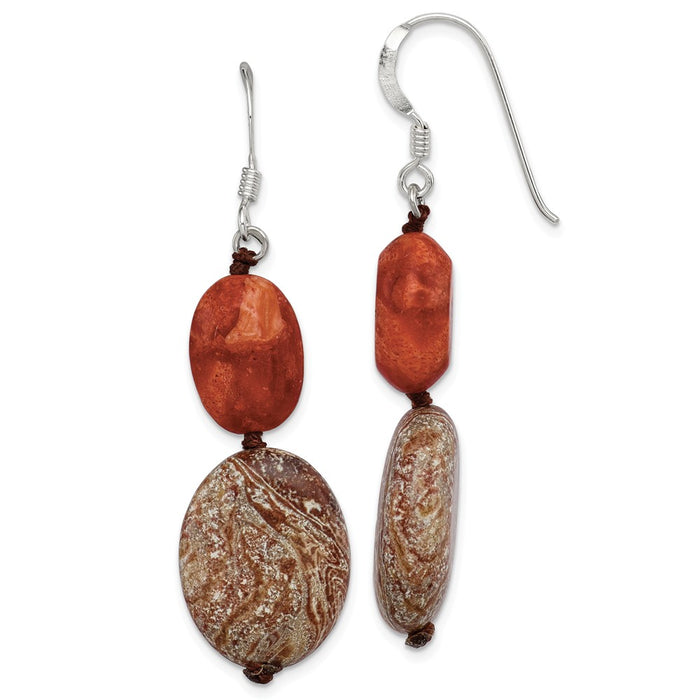 Stella Silver 925 Sterling Silver Red Reconstructed Stone & Red Zebra Jasper Earrings, 50mm x 16mm