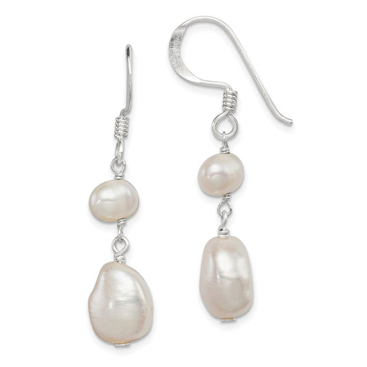 Stella Silver 925 Sterling Silver White Freshwater Cultured Pearl Dangle Earrings, 40mm x 9mm