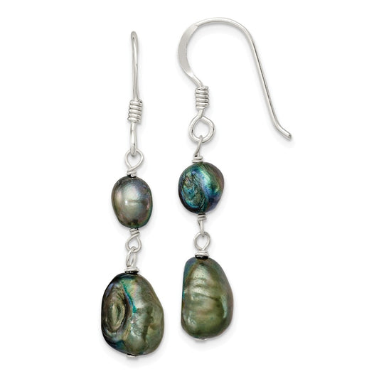 Stella Silver 925 Sterling Silver Blue-Green Freshwater Cultured Pearl Earrings, 36mm x 9mm