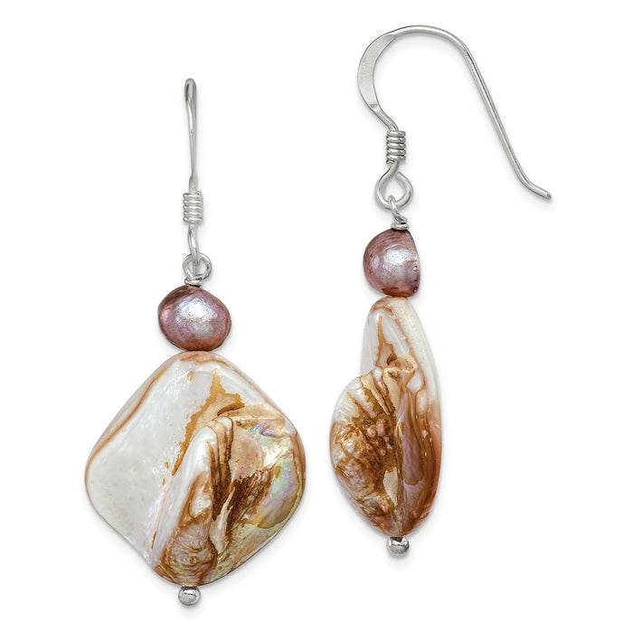 Stella Silver 925 Sterling Silver Mother of Pearl & Light Brown Freshwater Cultured Pearl Earrings, 42mm x 20mm