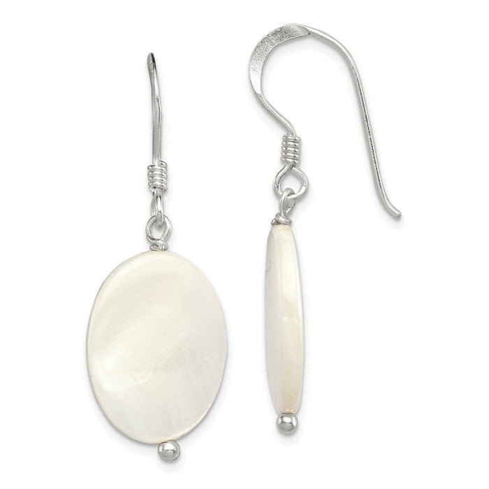 Stella Silver 925 Sterling Silver White Mother of Pearl Earrings, 32mm x 13mm