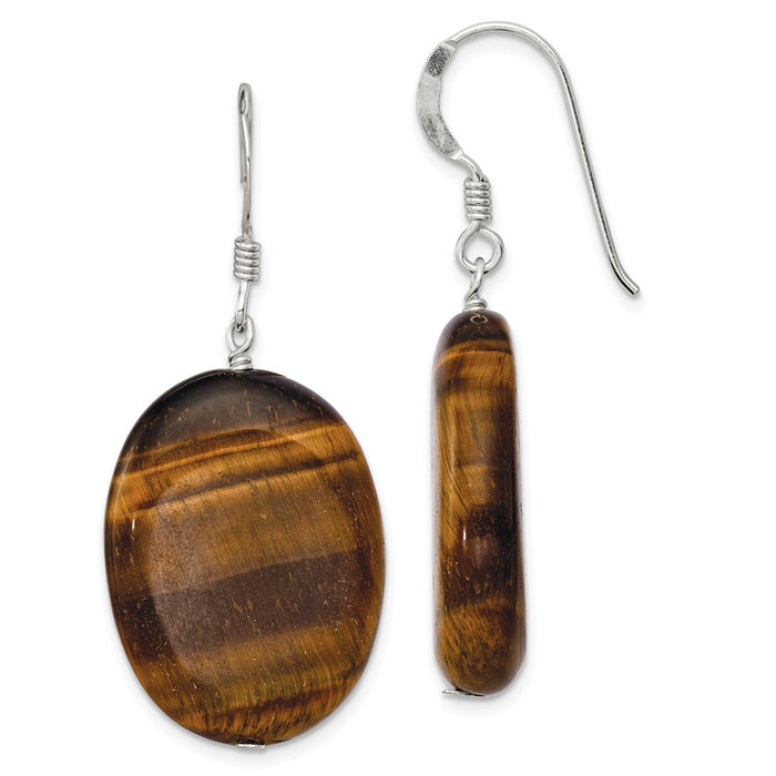 Stella Silver 925 Sterling Silver Tiger's Eye Dangle Earrings, 38mm x 18mm