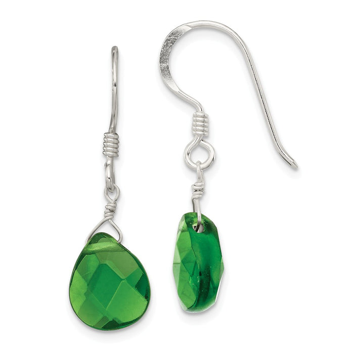 Stella Silver 925 Sterling Silver Dark Green Crystal Dangle Earrings, 28mm x 9mm