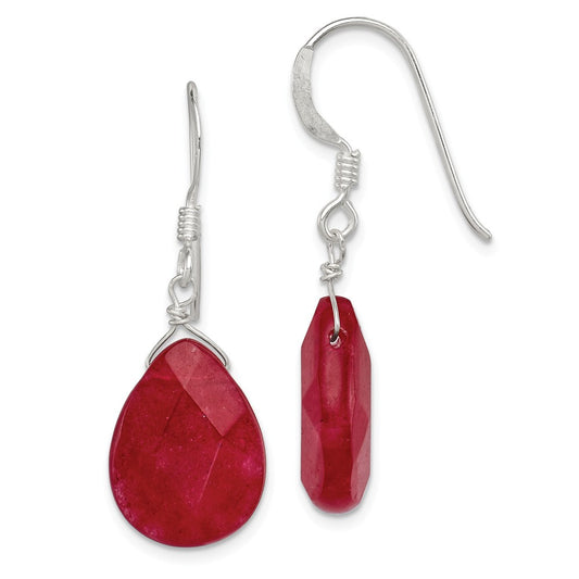 Stella Silver 925 Sterling Silver Red Jade Dangle Earrings, 31mm x 12mm