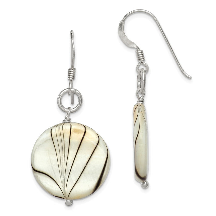 Stella Silver 925 Sterling Silver Zebra Print Mother of Pearl Disc Earrings, 42mm x 21mm