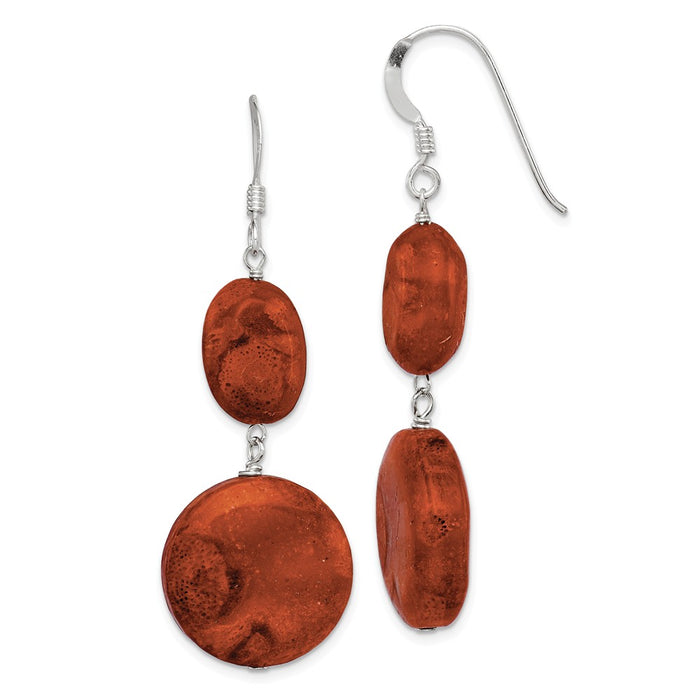Stella Silver 925 Sterling Silver Reconstituted Red Coral Dangle Earrings, 50mm x 15mm