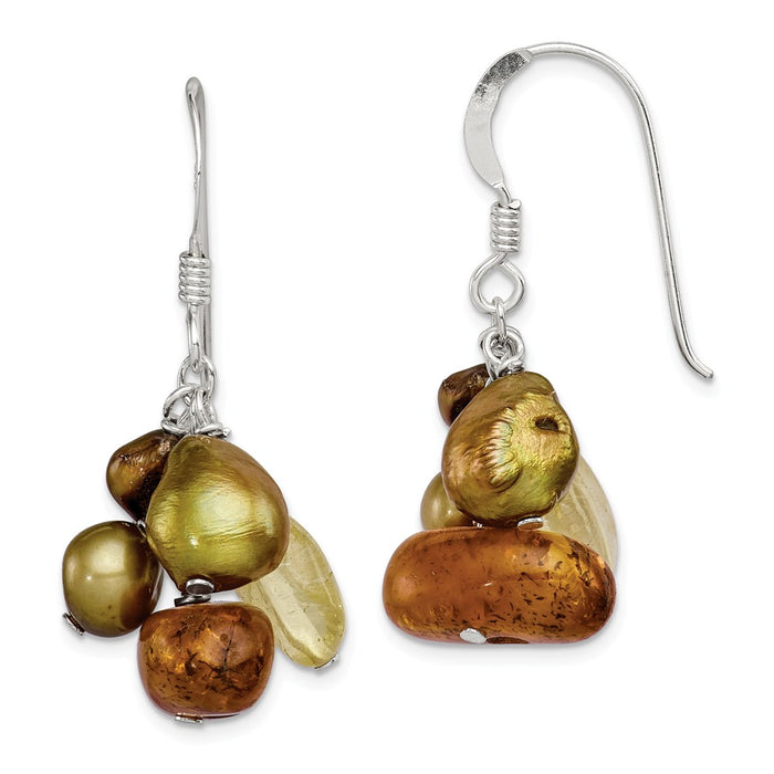 Stella Silver 925 Sterling Silver Amber/Citrine & Copper Freshwater Cultured Pearl Earrings, 36mm x 21mm