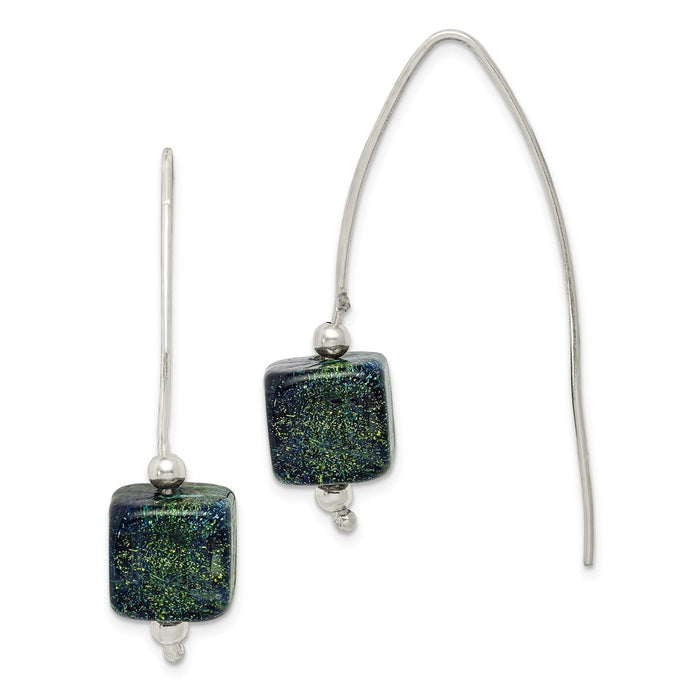 Stella Silver 925 Sterling Silver Blue Dichroic Glass Thread Earrings, 45mm x 10mm