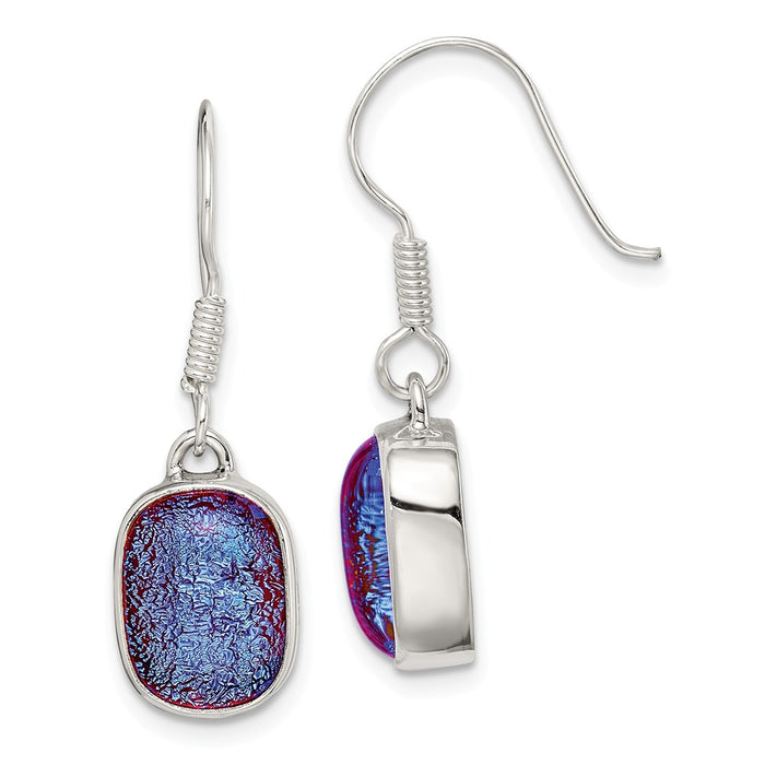 Stella Silver 925 Sterling Silver Blue Dichroic Glass Dangle Earrings, 29mm x 10mm