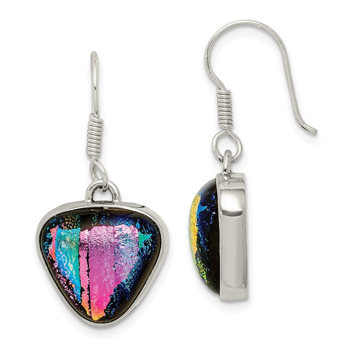 Stella Silver 925 Sterling Silver Multicolor Dichroic Glass Triangle Shaped Dangle Earrings, 32mm x 16mm