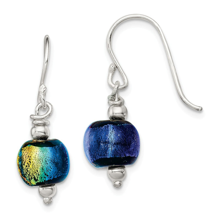 Stella Silver 925 Sterling Silver Dichroic Glass Bead Earrings, 23mm x 9mm