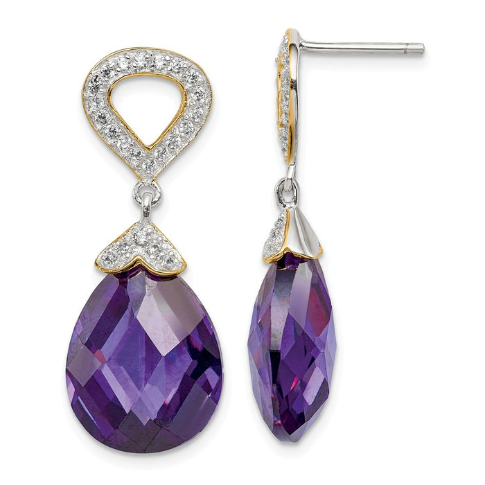 Stella Silver 925 Sterling Silver Cubic Zirconia ( CZ ) Teardrop Post Dangle Earrings, 34mm x 13mm