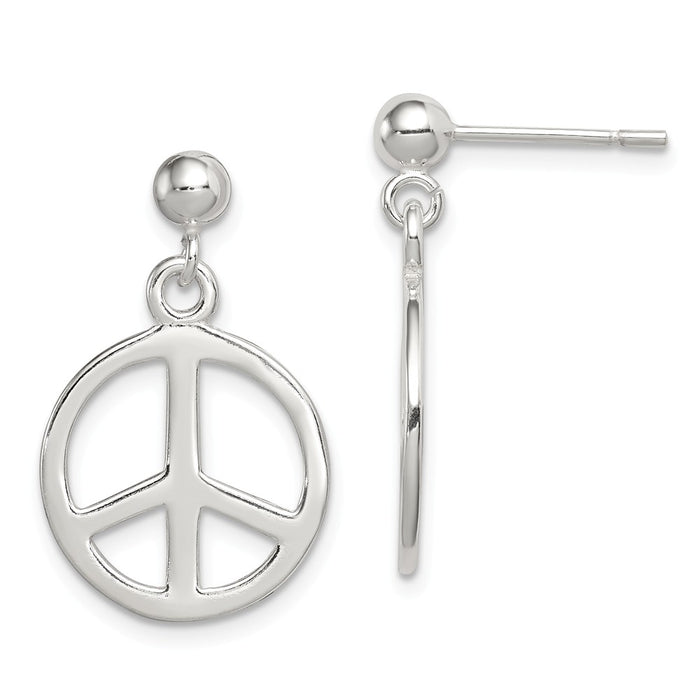 Stella Silver 925 Sterling Silver Peace Sign Dangle Earrings, 23mm x 15mm