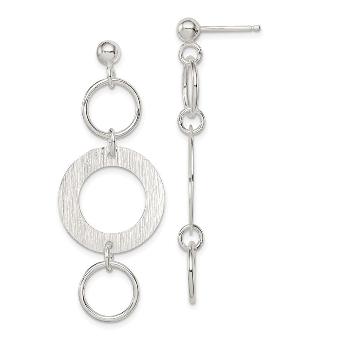 Stella Silver 925 Sterling Silver Polished & Textured Fancy Circle Dangle Post Earrings, 46mm x 19mm