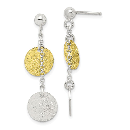 Stella Silver 925 Sterling Silver & Vermeil Polished & Textured Dangle Earrings, 40mm x 11mm