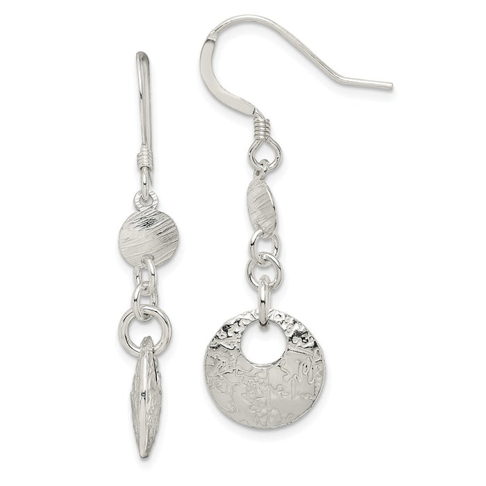 Stella Silver 925 Sterling Silver Polished & Textured Fancy Round Dangle Earrings, 41mm x 12mm