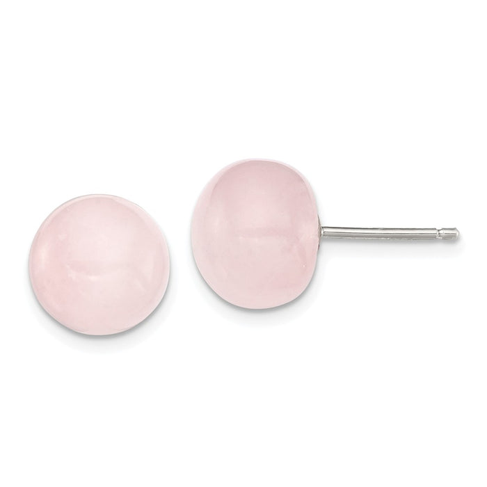 Stella Silver 925 Sterling Silver 10-10.5mm Button Rose Quartz Post Earrings, 10 to 10.5mm x 10 to 10.5mm