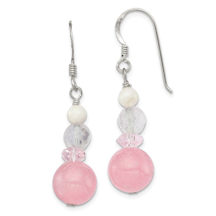 Stella Silver 925 Sterling Silver Pink & White Crystal/Jade/Mother of Pearl Dangle Earrings, 36mm x 11mm