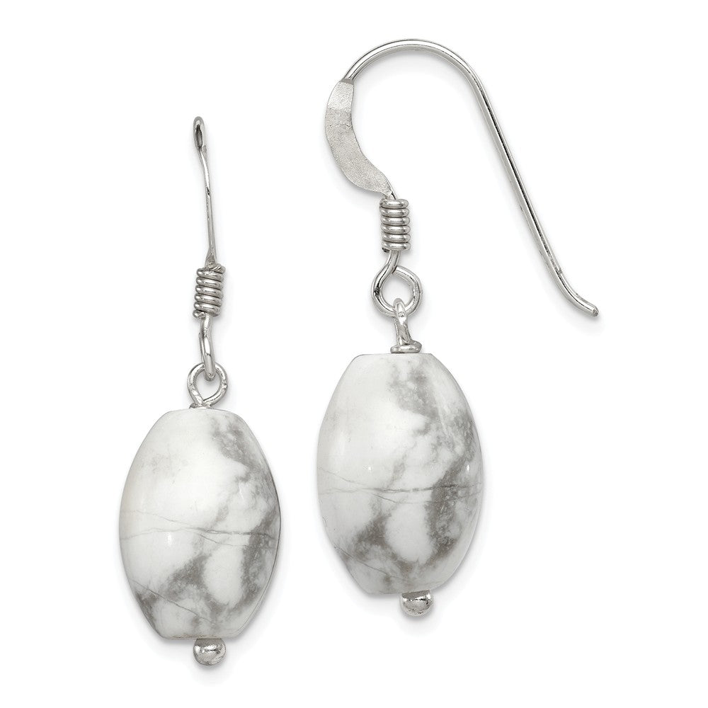 Stella Silver 925 Sterling Silver White Howlite Earrings, 28mm x 10mm
