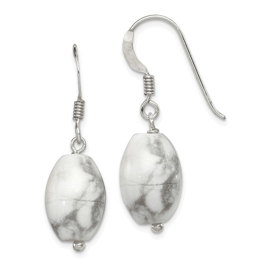 Stella Silver 925 Sterling Silver White Howlite Earrings, 28mm x 10mm