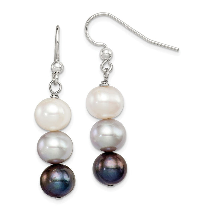 Stella Silver 925 Sterling Silver Freshwater Cultured White/Platinum/Black Pearl Earrings, 33mm x 8mm