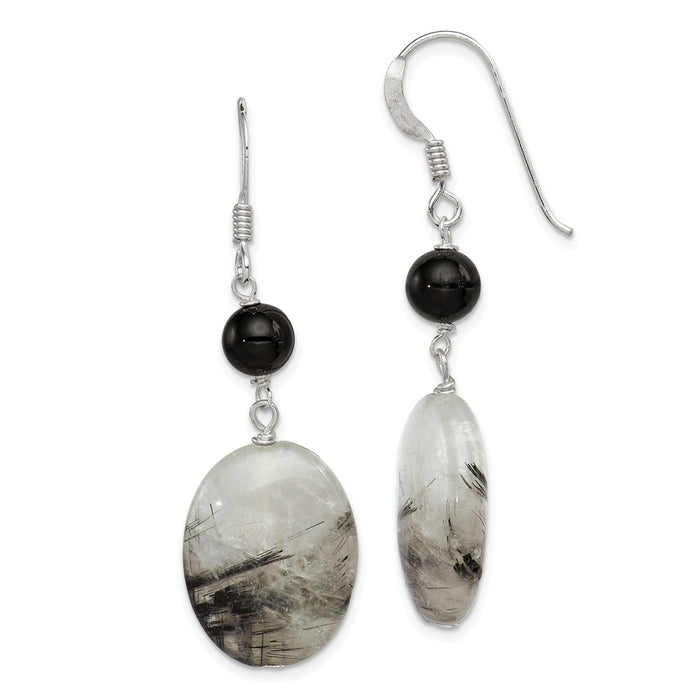 Stella Silver 925 Sterling Silver Black Crystal/Tourmalinated Quartz Earrings, 41mm x 15mm