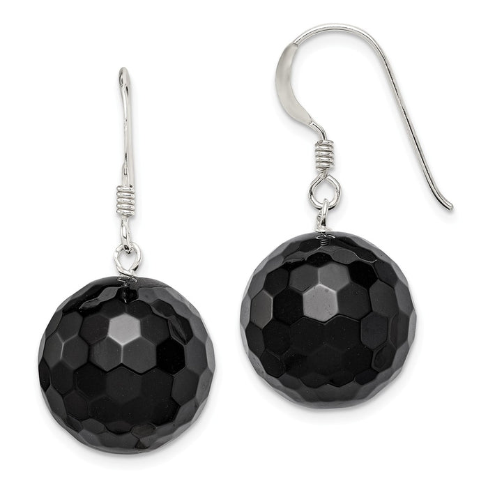 Stella Silver 925 Sterling Silver 16.5mm Faceted Onyx Bead Earrings, 35mm x 17mm