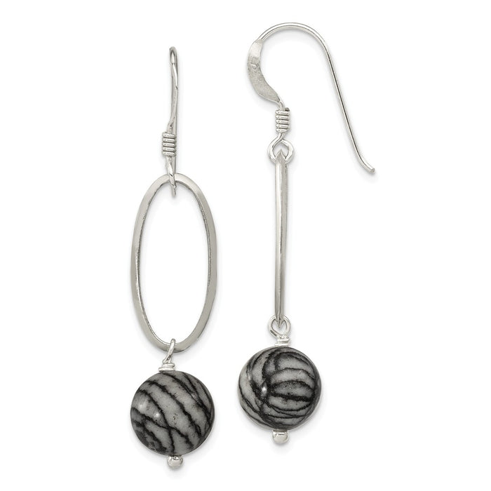 Stella Silver 925 Sterling Silver Oval Links & 9.5mm Zebra Jasper Dangle Earrings, 52mm x 12mm