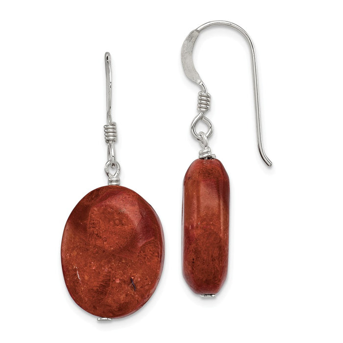 Stella Silver 925 Sterling Silver Reconstituted Red Coral Earrings, 33mm x 15mm