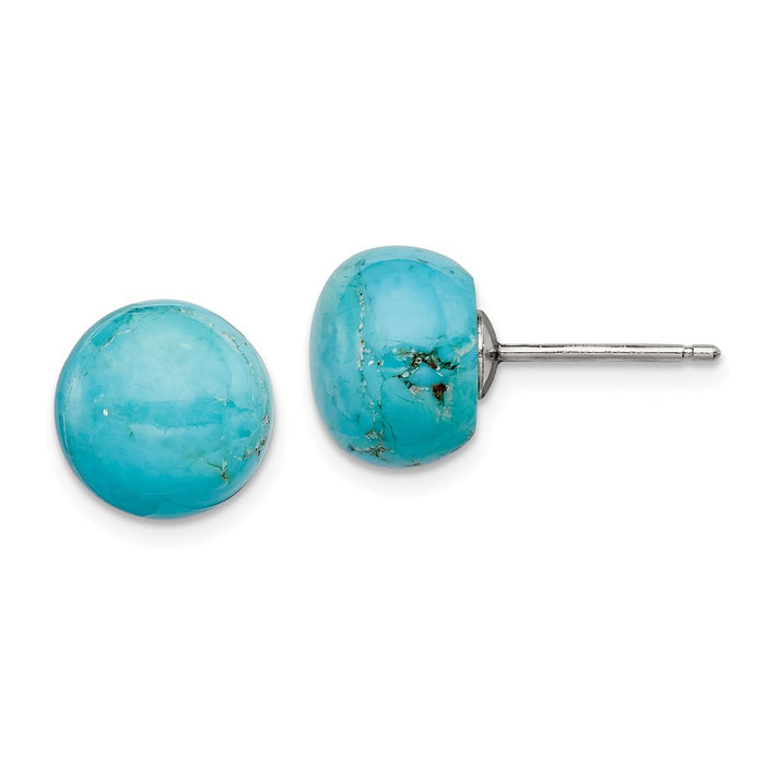 Stella Silver 925 Sterling Silver 10-10.5mm Button Turquoise Post Earrings, 10 to 10.5mm x 10 to 10.5mm