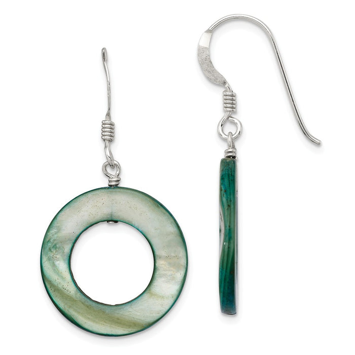 Stella Silver 925 Sterling Silver Dyed Mother of Pearl Earrings, 33mm x 18mm