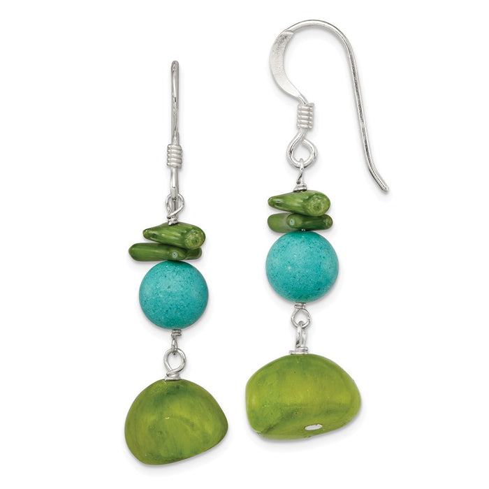 Stella Silver 925 Sterling Silver Jade/Green Coral/Dyed Howlite Earrings, 37mm x 14mm